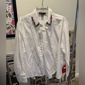 Primark White Dress Shirt with Multicolor Jeweled Collar